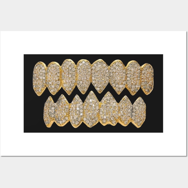 MADNESS || GOLD DIAMOND SHARK JAW TEETH GRILLZ Wall Art by GDCdesigns